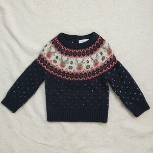 JoJo Maman Bebe Sweater Baby Boy 3-6M Blue Reindeer Fairly Isle Lambswool Blend
